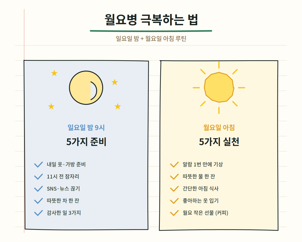 월요병 극복하는 법 - 일요일 밤 5가지와 월요일 아침 5가지 루틴