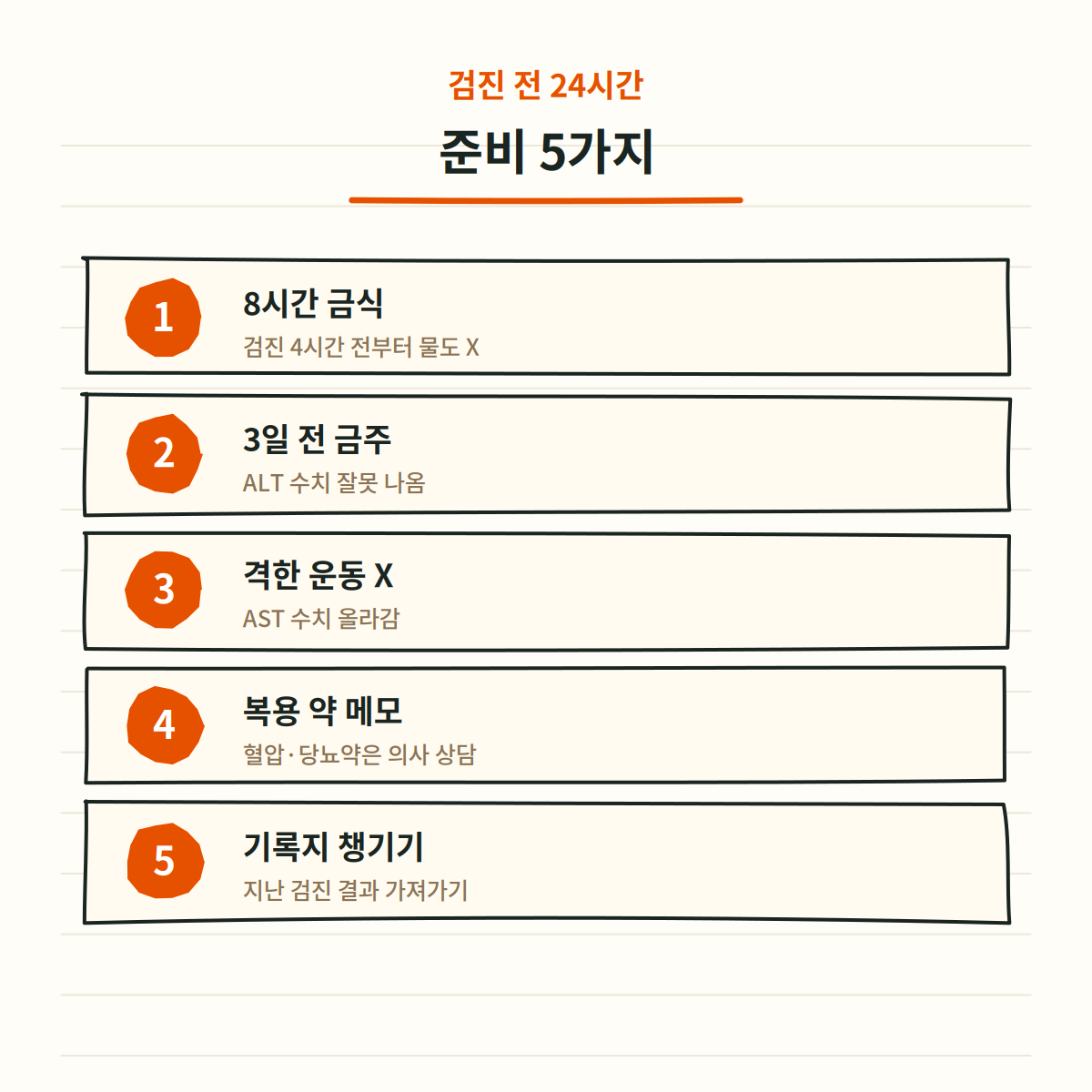 건강검진 전 24시간 준비 5가지 - 8시간 금식, 금주, 운동 금지, 약 메모, 기록지 챙기기