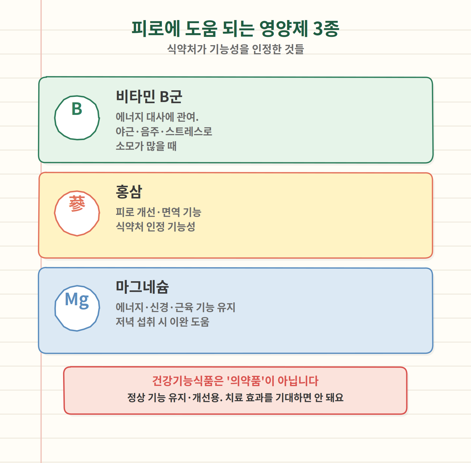 피로에 도움 되는 영양제 - 비타민B군 홍삼 마그네슘 식약처 기능성